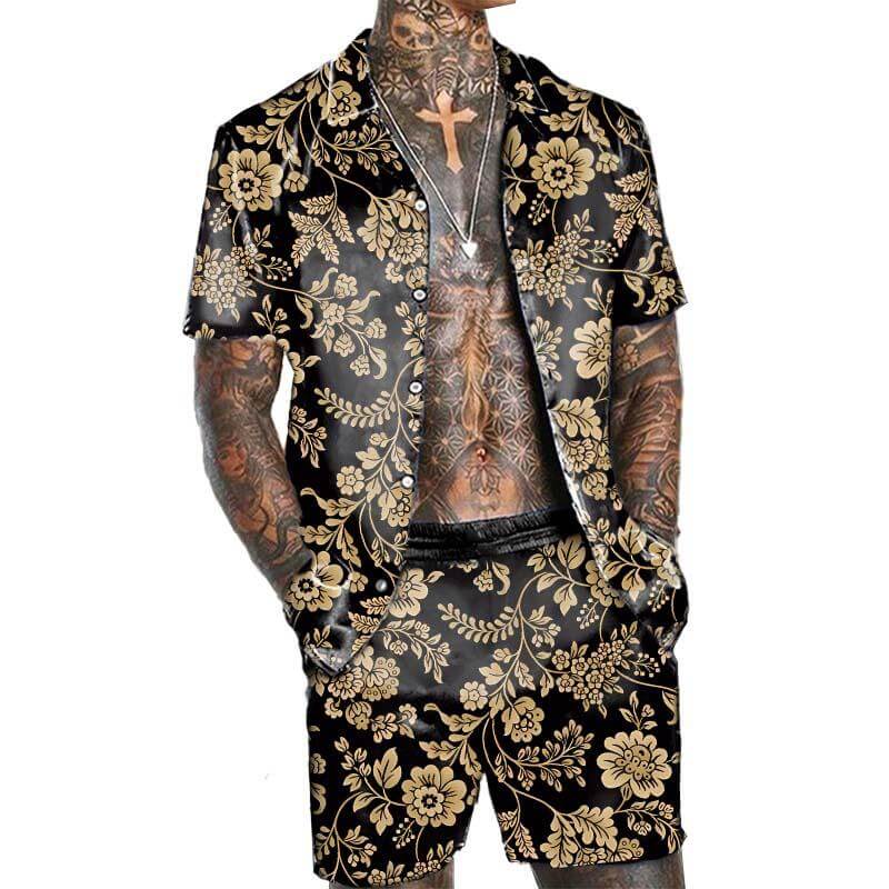 Men's Vintage Hawaiian Short Sleeve Shirt Set 37403400YM-DESTINY