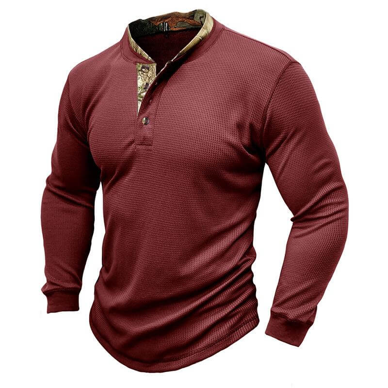 Men's Printed Long Sleeve Outdoor Base Layer Henley Shirt Waffle Top 40478743L-DESTINY