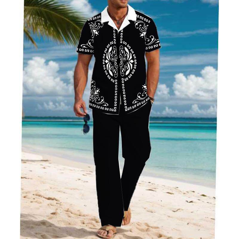 Men's Casual Printed Short Sleeve Shirt and Pants Set 87842996YM-DESTINY