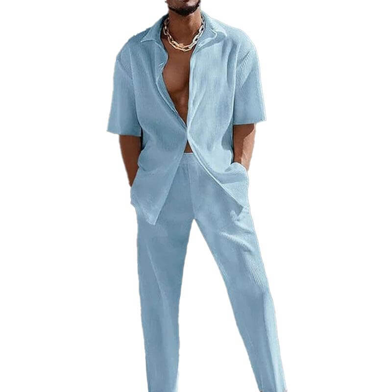 MEN'S CASUAL TROUSERS SHORT SLEEVE 2-PIECE SET 39701528YM-DESTINY