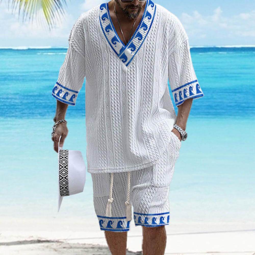 Men's Printed Short Sleeve Shorts Textured Set 48205375YY-DESTINY