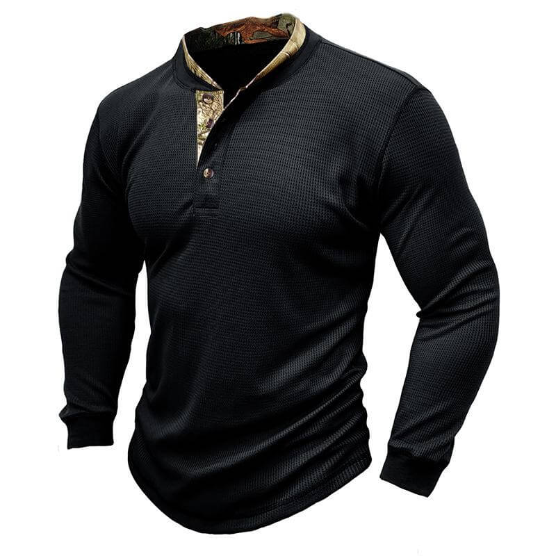 Men's Printed Long Sleeve Outdoor Base Layer Henley Shirt Waffle Top 40478743L-DESTINY