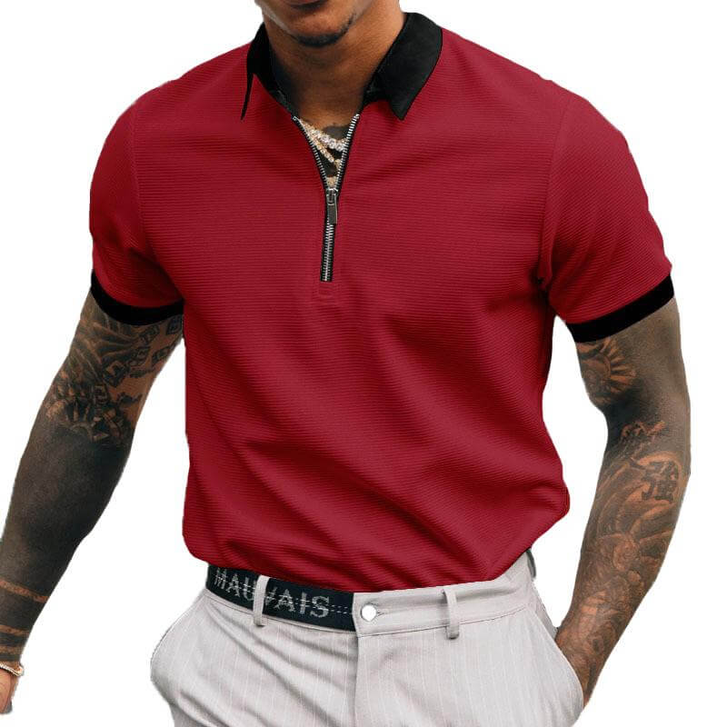 Men's Solid Color Zip Polo Shirt 08124306Z-DESTINY