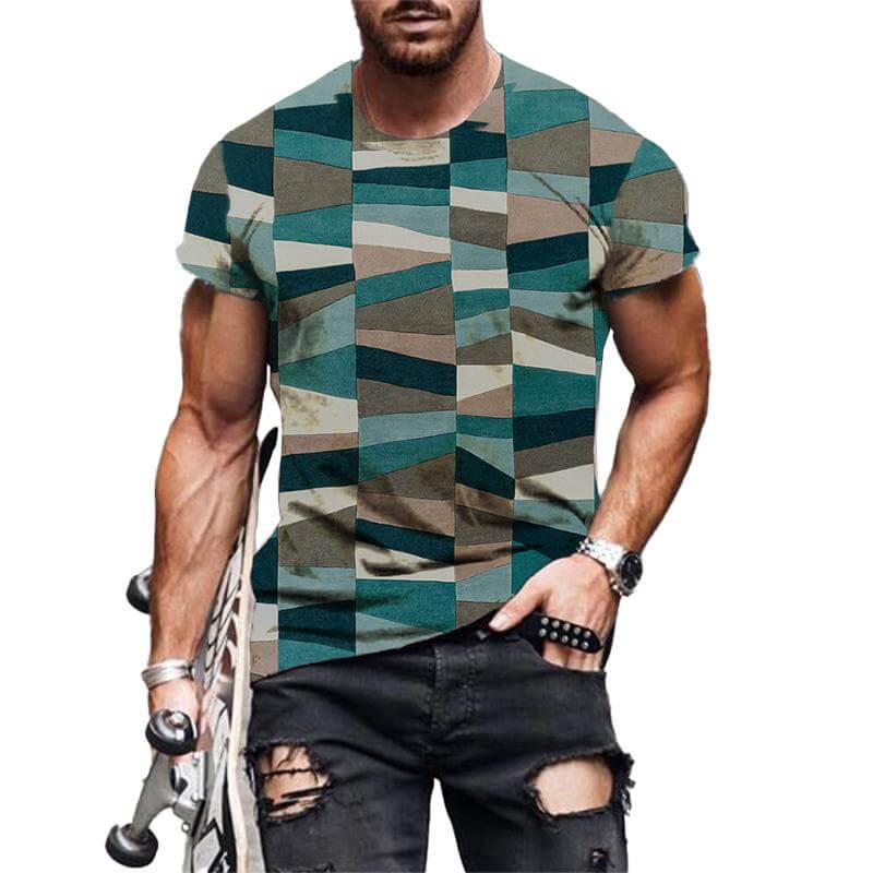 Men's Check Pattern 3D Printed Short Sleeve T-Shirt 88014989YM-DESTINY