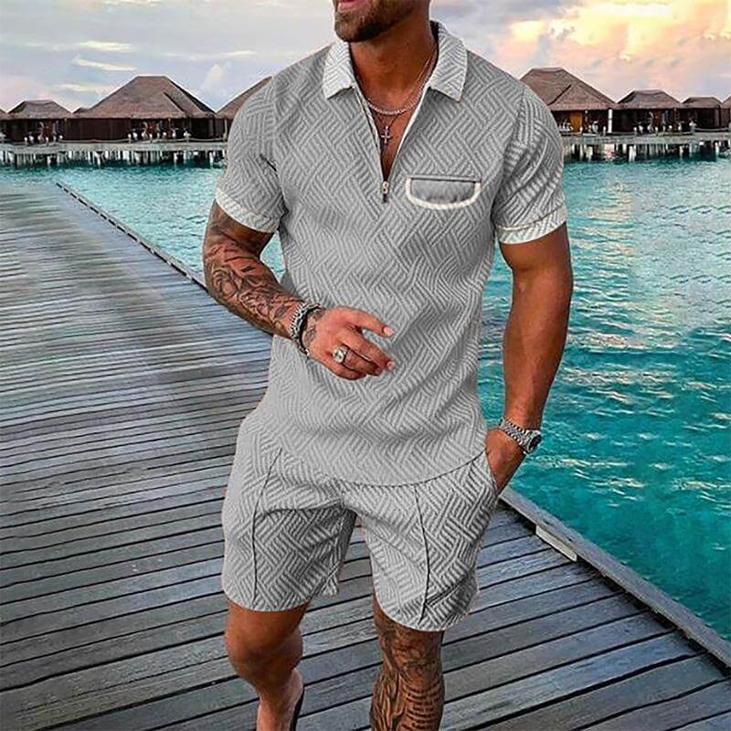 Men's Lapel Short Sleeve Shorts Set 15618236YM-DESTINY