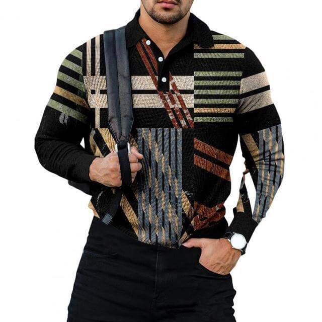 Men's Casual Long Sleeve Polo Shirt 04022639YM-DESTINY