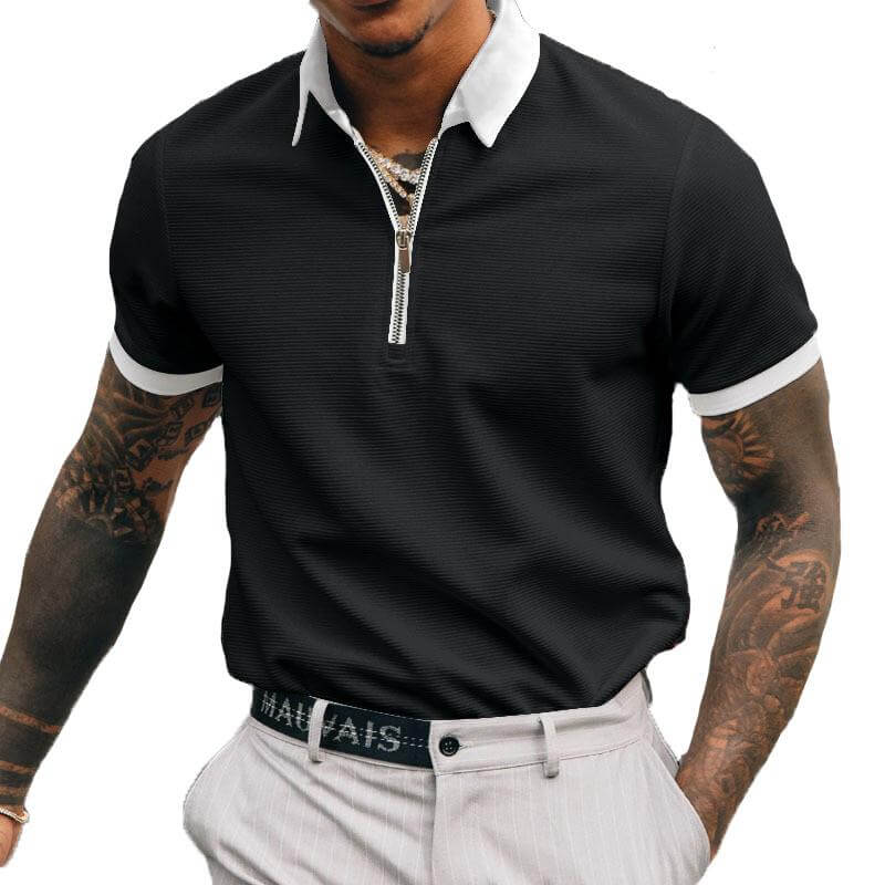 Men's Solid Color Zip Polo Shirt 08124306Z-DESTINY