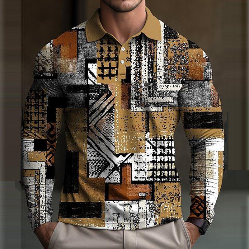 Men's Fashion 3D Printed Long Sleeve Polo Shirt 65013418YY-DESTINY