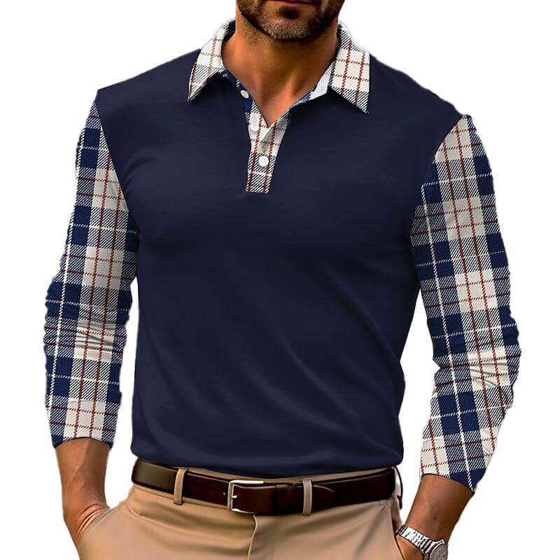 Men's Plaid Long Sleeve Polo Shirt 43713715YM-DESTINY