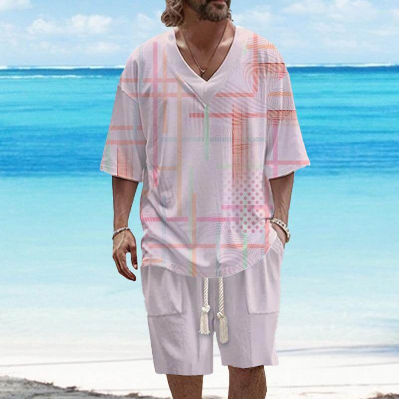 MEN'S ART CASUAL PRINTED SHORT SLEEVE SUIT 61257643YM-DESTINY