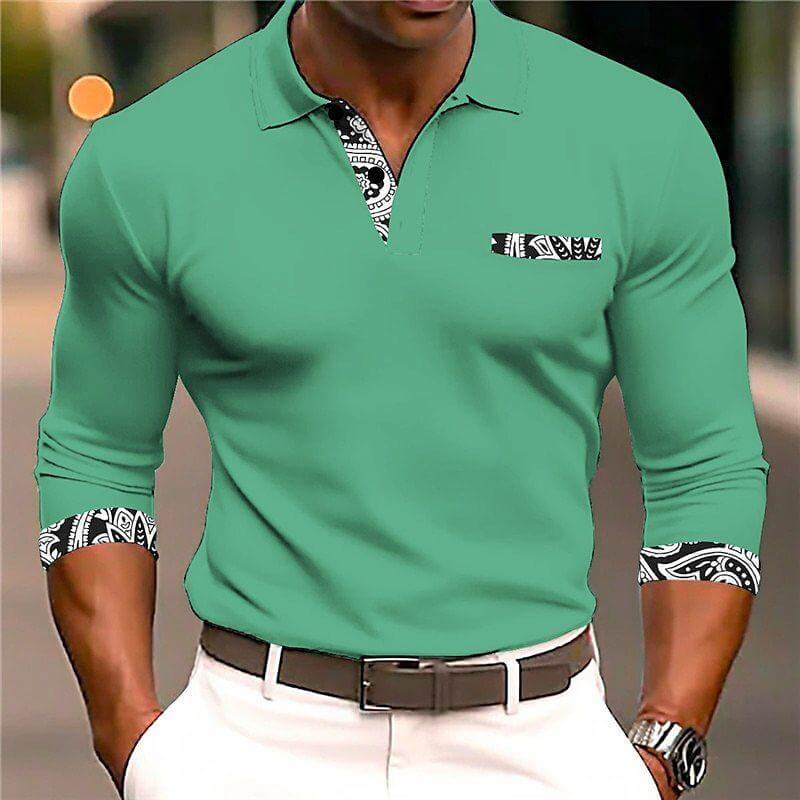 Men's Vintage Printed Knitted Polo Long Sleeve Shirt 71211335YM-DESTINY