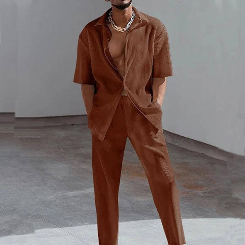 MEN'S CASUAL TROUSERS SHORT SLEEVE 2-PIECE SET 39701528YM-DESTINY