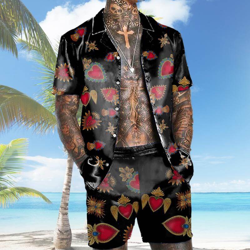 Men's Vintage Hawaiian Short Sleeve Shirt Set 45489822YM-DESTINY