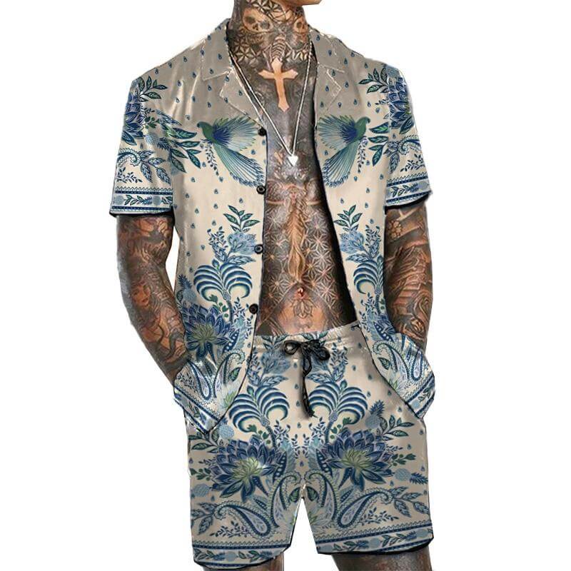 MEN'S CASUAL LOOSE SHIRT SHORTS SUIT 72172919YM-DESTINY