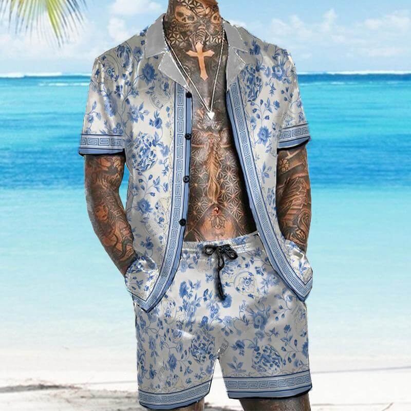 MEN'S HAWAIIAN SHORT SLEEVE SHIRT SHORT SET 23951789YM-DESTINY