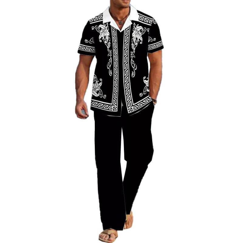 Men's Casual Printed Short Sleeve Shirt and Pants Set 54024830YM-DESTINY