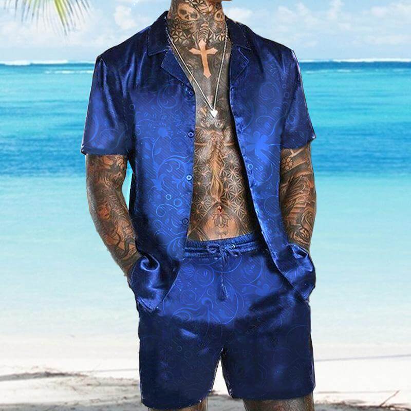 MEN'S HAWAIIAN SHORT SLEEVE SHIRT SHORT SET 14229799YM-DESTINY