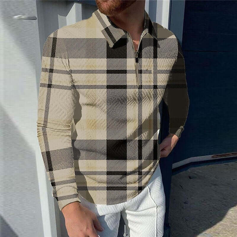 Men's Classic Plaid Zipper Polo Shirt 98714198YY-DESTINY