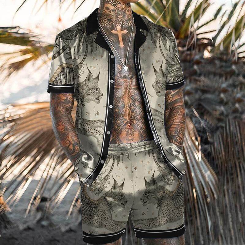 Leopard Print Short Sleeve Shirt Set 12243143L-DESTINY