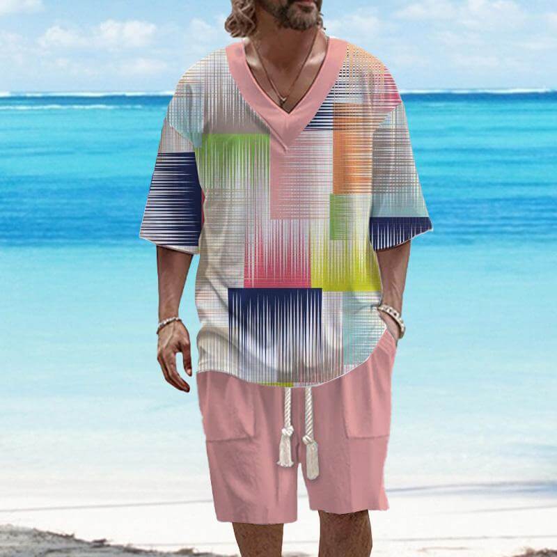 Men's Art Casual Printed Short Sleeve Suit 64910789YM-DESTINY