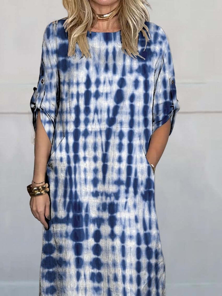 Women's Art Print Comfortable Linen Pocket Dress-DESTINY