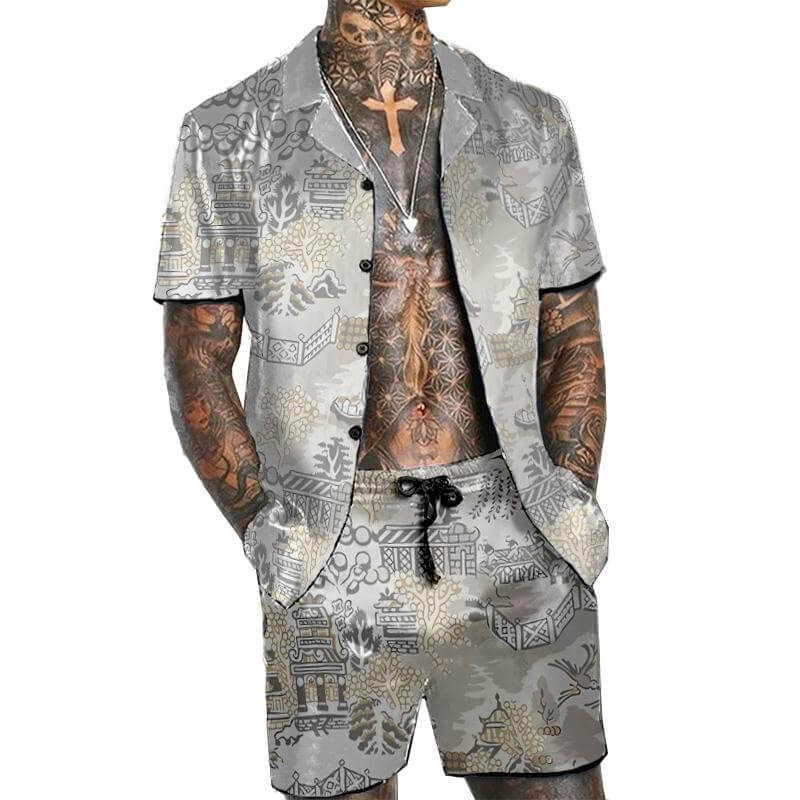 MEN'S HAWAIIAN SHORT SLEEVE SHIRT SHORT SET 01858146YM-DESTINY