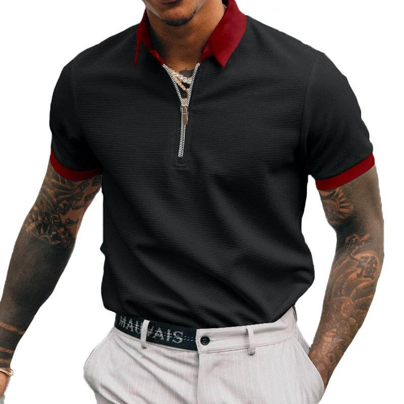 Men's Solid Color Zip Polo Shirt 08124306Z-DESTINY