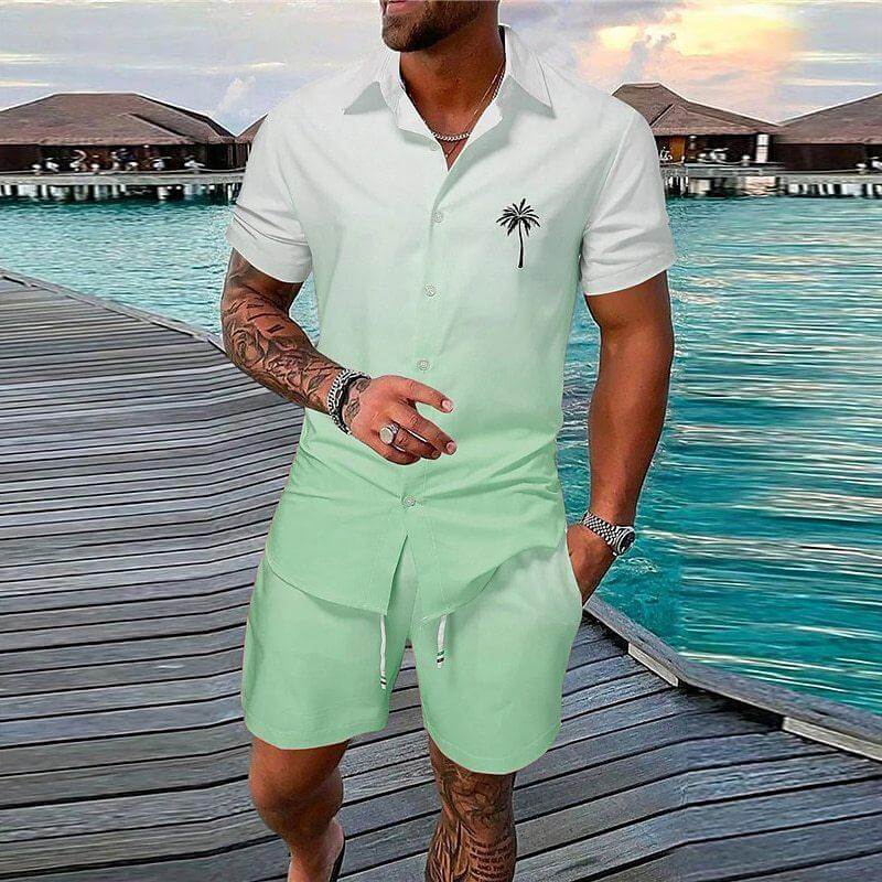Men's Hawaii Printed Short-sleeve Shirt and Shorts Suit 01788863YY-DESTINY