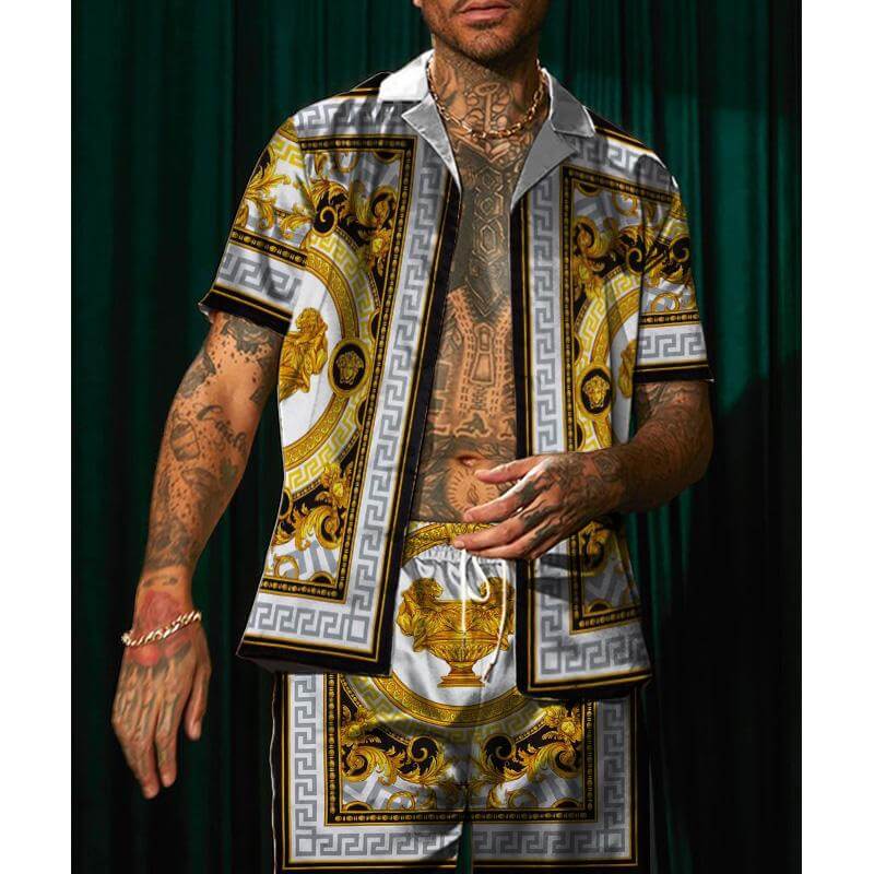 Men's Hawaiian Beach Short Sleeve Shorts Set 70474320YM-DESTINY