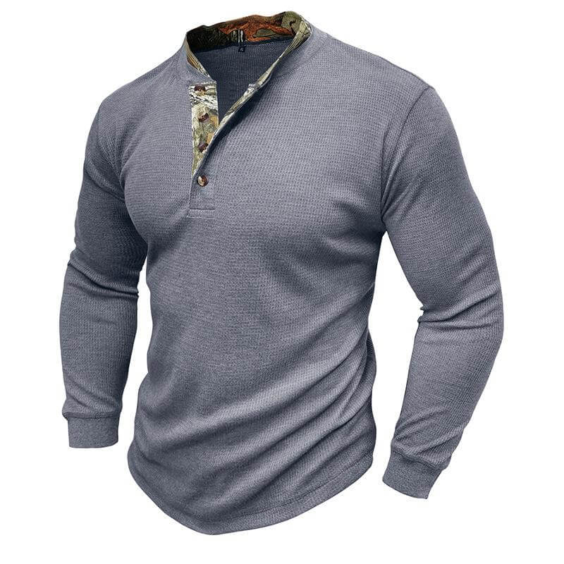 Men's Printed Long Sleeve Outdoor Base Layer Henley Shirt Waffle Top 40478743L-DESTINY