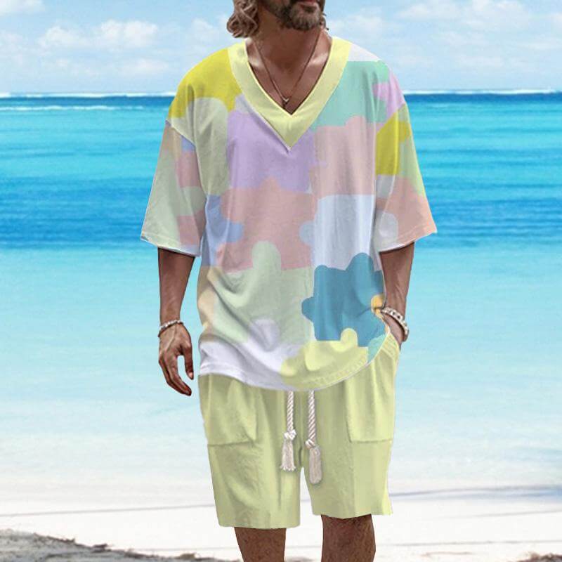 MEN'S ART CASUAL PRINTED SHORT SLEEVE SUIT 76395043YM-DESTINY