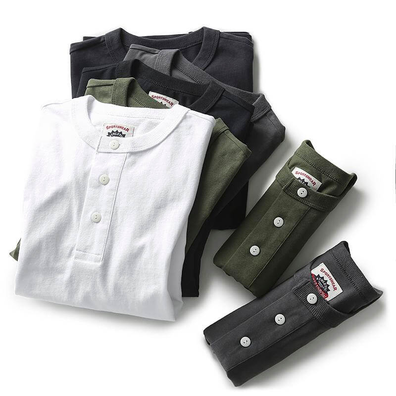 Classic Vintage Henley Collar Short Sleeves 32268048L-DESTINY