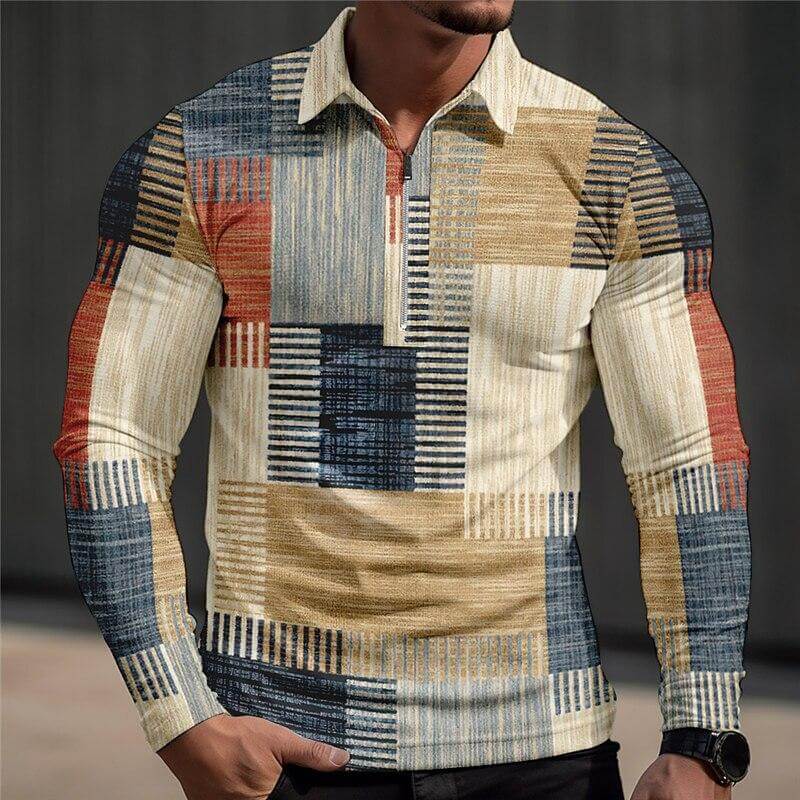 Men's Fashion Color Contrast Plaid Polo Shirt 05698509YY-DESTINY