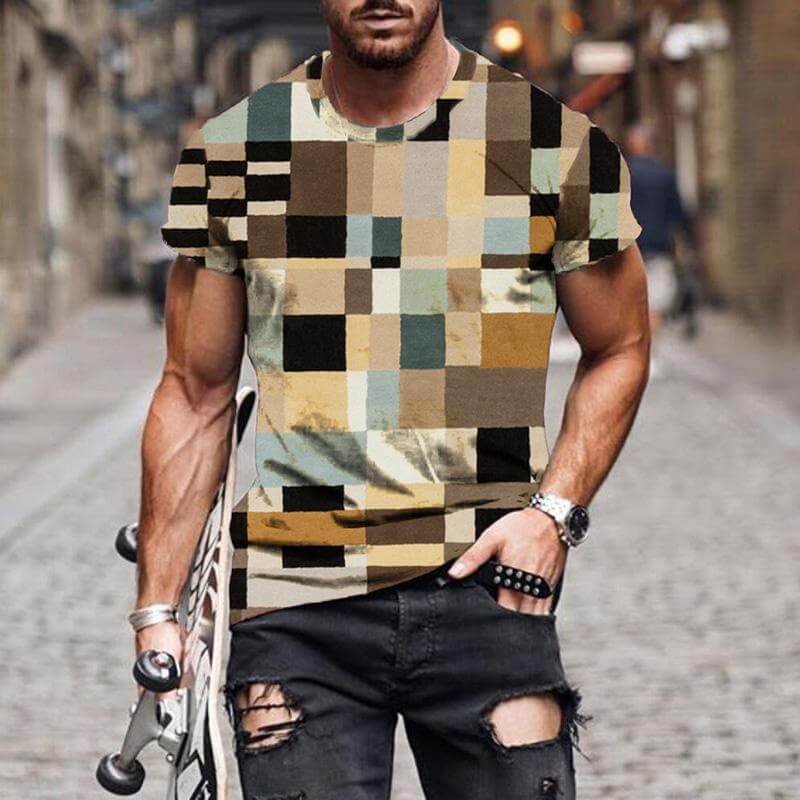 Men's Check Pattern 3D Printed Short Sleeve T-Shirt 88014989YM-DESTINY