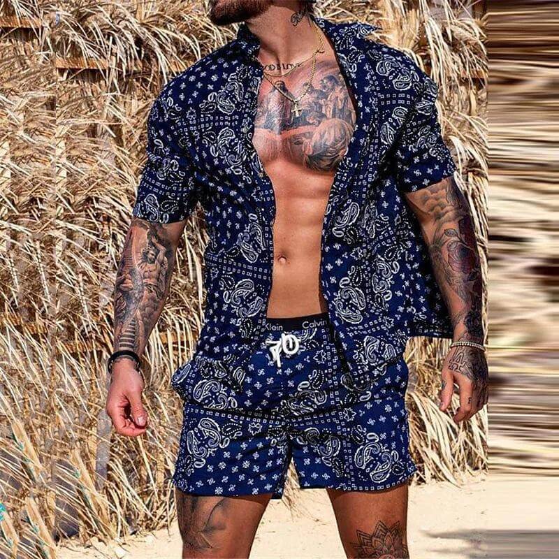 Men's Summer Casual Set Vintage Print Set 96072300L-DESTINY