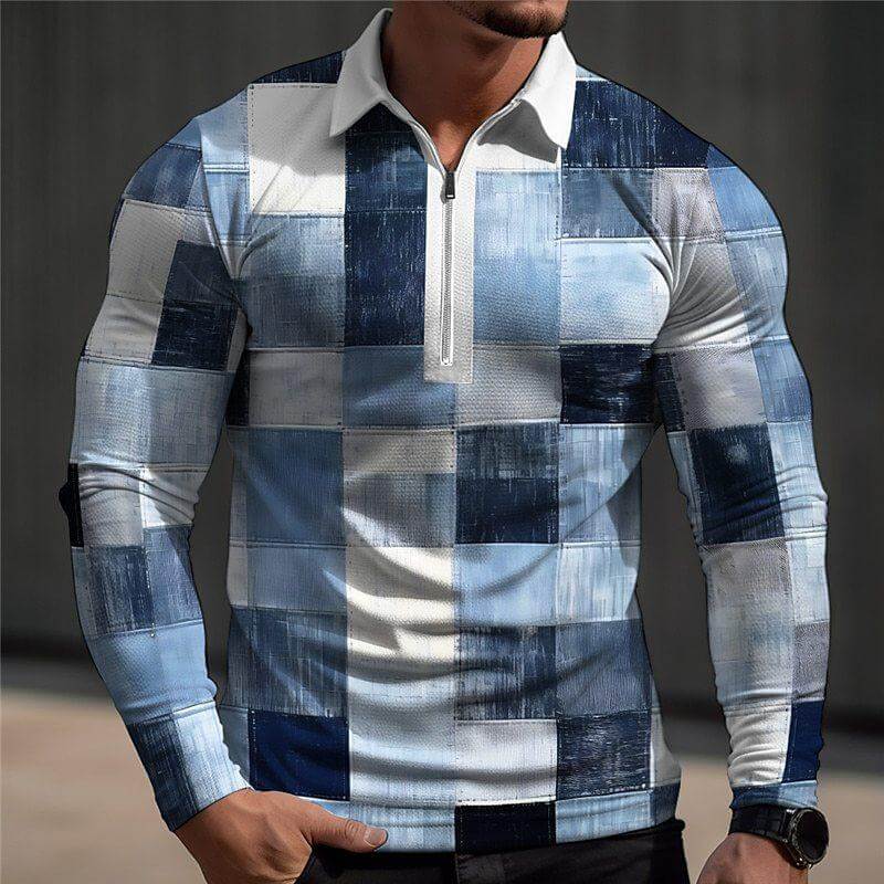 Men's Fashion Color Contrast Plaid Polo Shirt 18534006YY-DESTINY