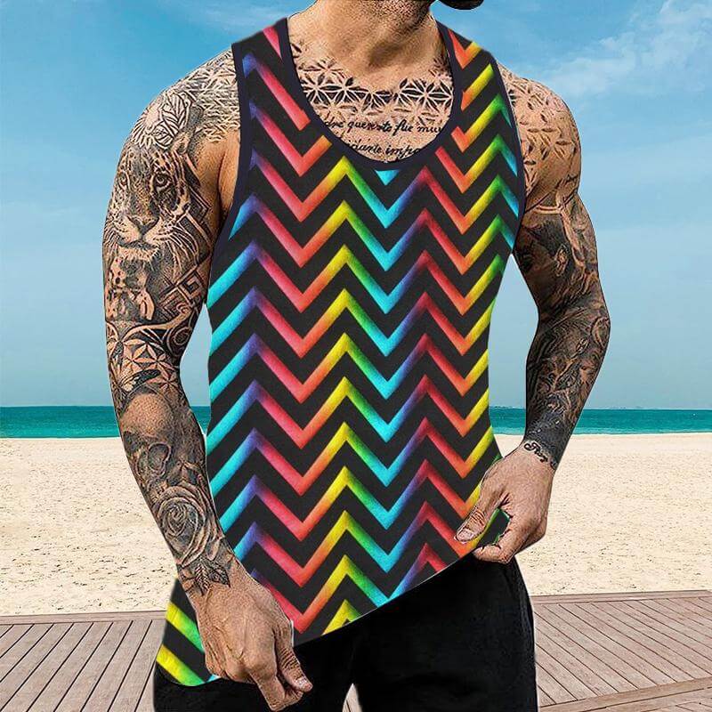 Men's Casual Rainbow Stripe Muscle Fit Tank 66085274YY-DESTINY