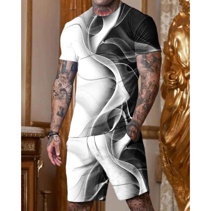 Men's Casual Printed Short Sleeve T-Shirt Shorts Set 98828910L-DESTINY