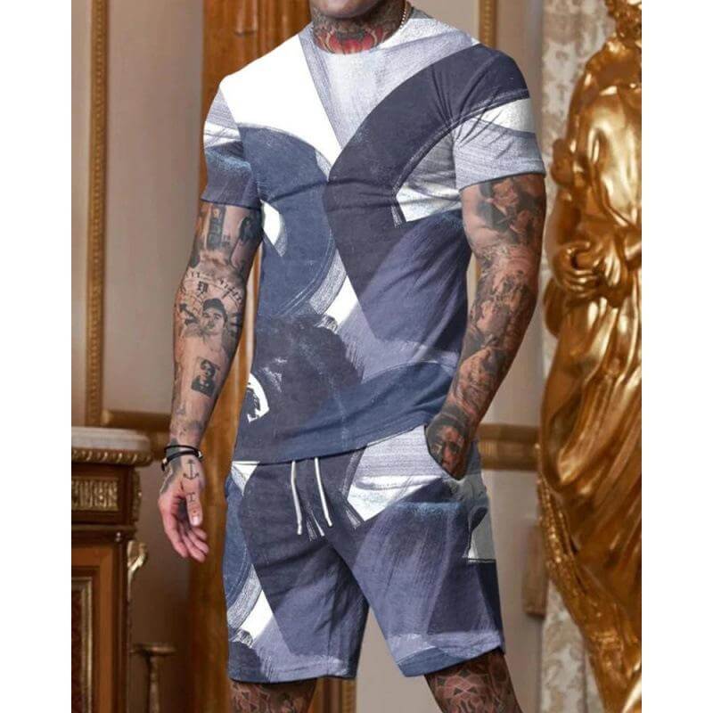 Men's Casual Printed Short Sleeve T-Shirt Shorts Set 98828910L-DESTINY