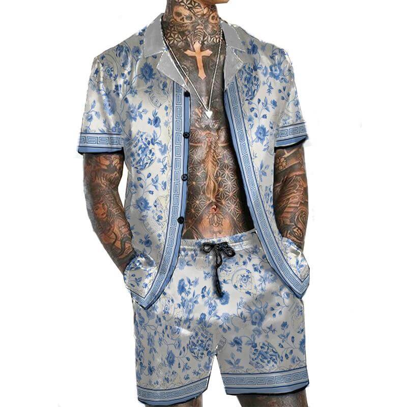 MEN'S HAWAIIAN SHORT SLEEVE SHIRT SHORT SET 23951789YM-DESTINY