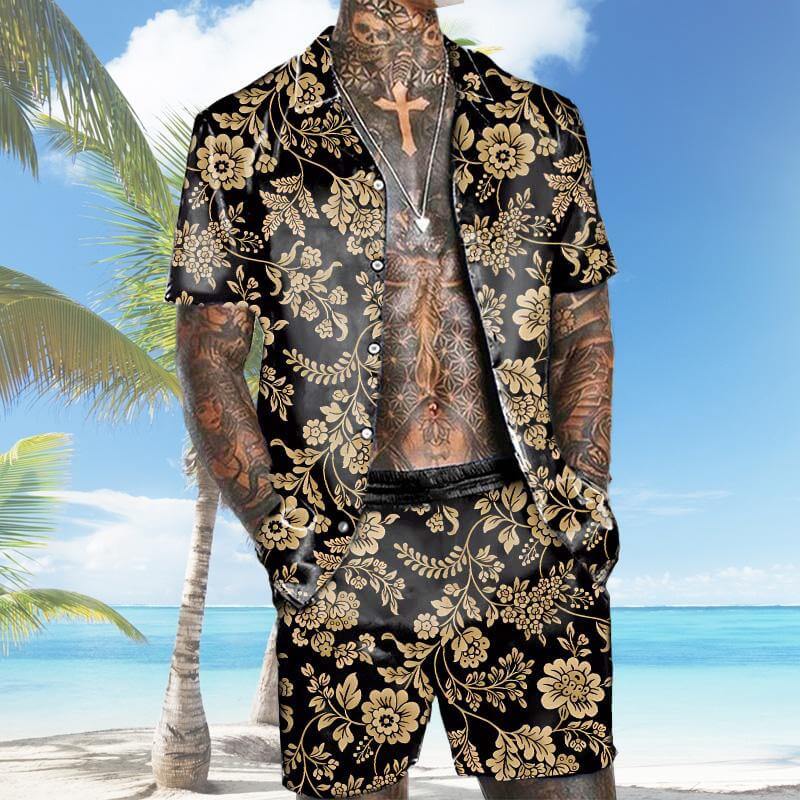 Men's Vintage Hawaiian Short Sleeve Shirt Set 37403400YM-DESTINY
