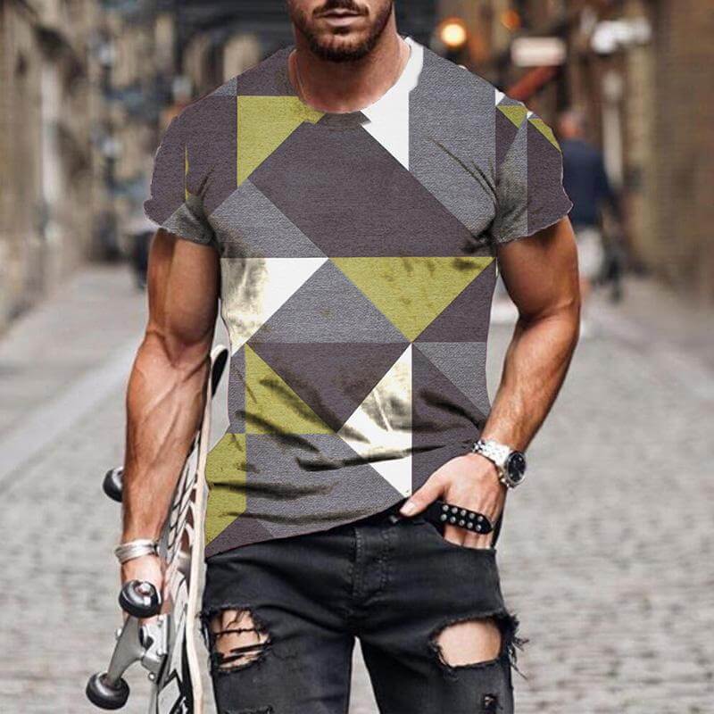 Men's Check Pattern 3D Printed Short Sleeve T-Shirt 88014989YM-DESTINY