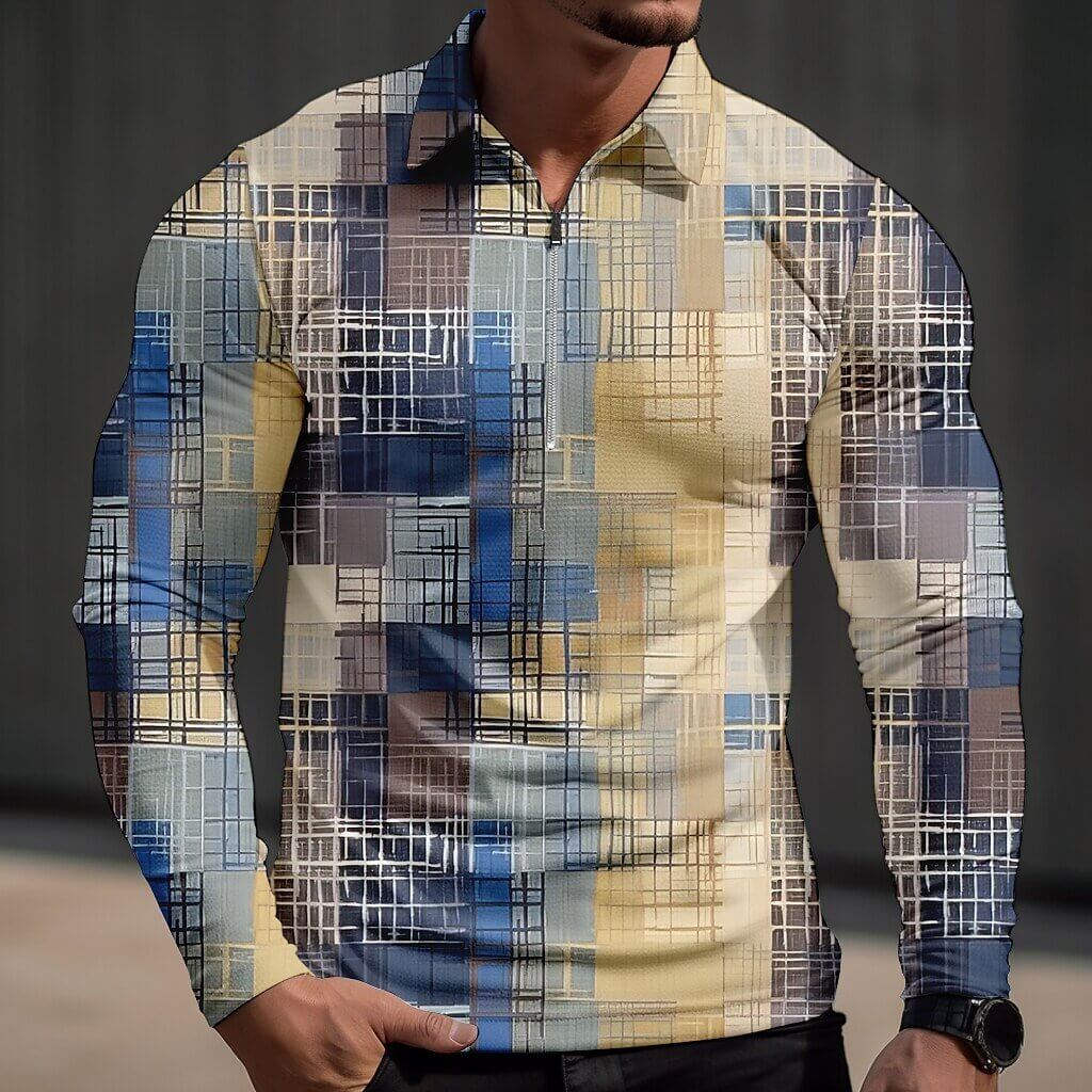 Men's 3D Geometric Lattice Printed Polo Shirt 30576166YY-DESTINY