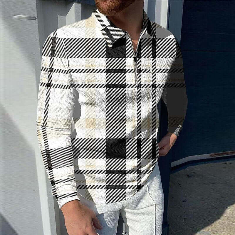 Men's Classic Plaid Zipper Polo Shirt 98714198YY-DESTINY