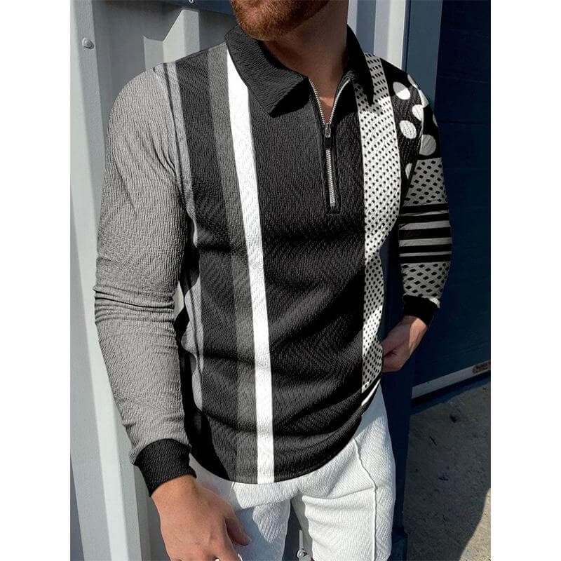 Men's Casual Long Sleeve Polo Shirt 86025426YM-DESTINY