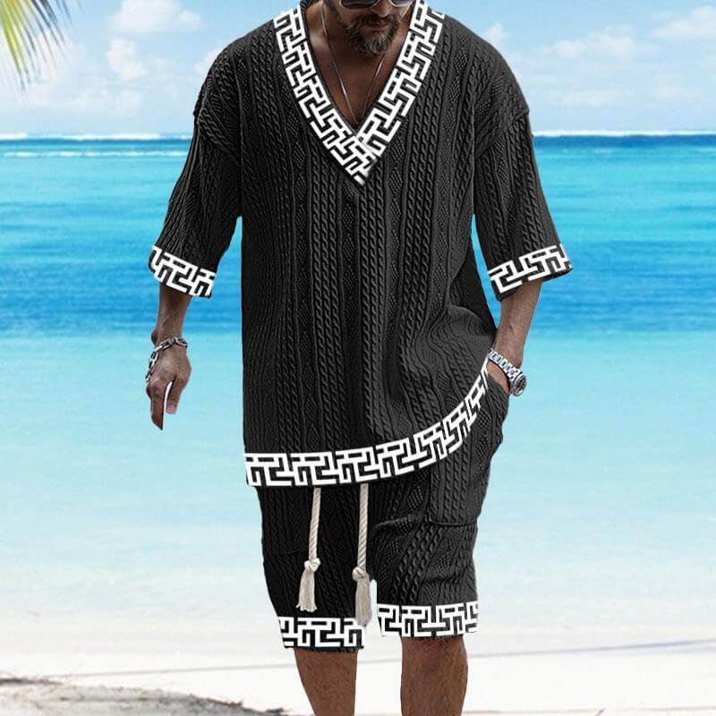 MEN'S ART CASUAL PRINT SHORTS SET 45108232YM-DESTINY