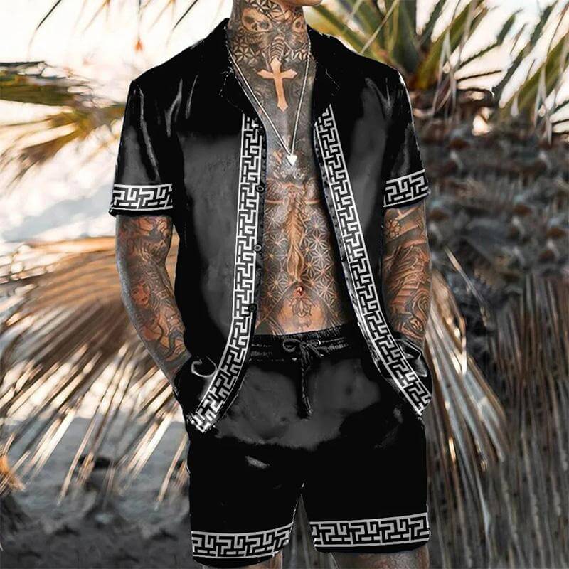 MEN'S PRINTED SHORT SLEEVE SHIRT SHORTS SET 30528951YM-DESTINY