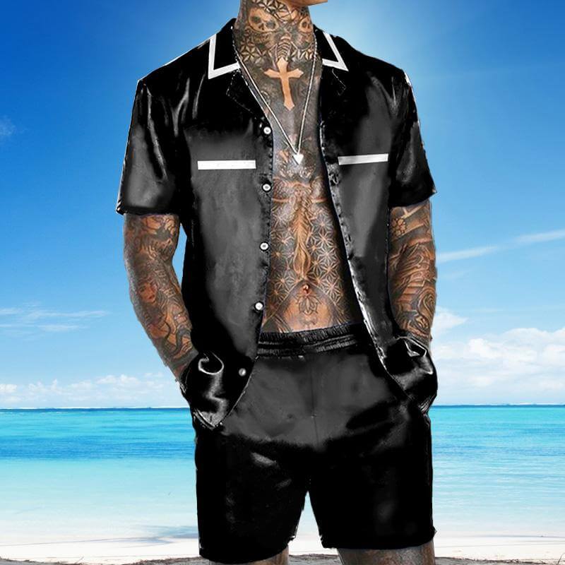 Men's Printed Shirt Short Sleeve Suit 95354509YM-DESTINY