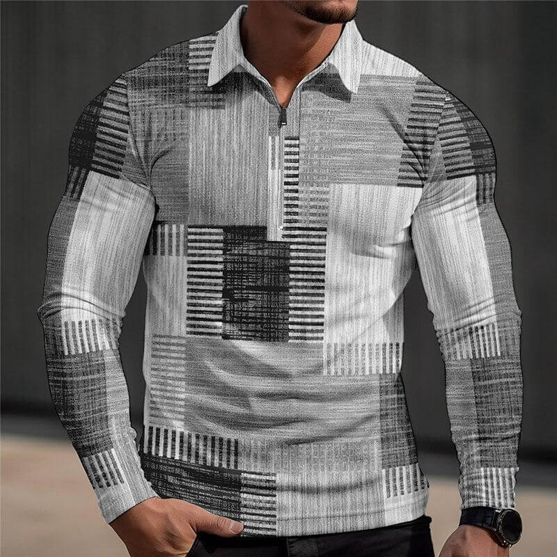 Men's Fashion Color Contrast Plaid Polo Shirt 05698509YY-DESTINY