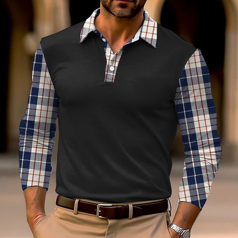 Men's Plaid Long Sleeve Polo Shirt 43713715YM-DESTINY
